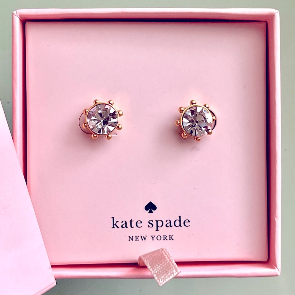 NWT Kate Spade ♠️ Sunburst Design Clear Post Earrings with Gold Accents & Backs